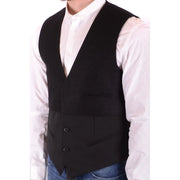 Antony Morato Gilet sans manches noir en laine mélangée pour homme, col en V, deux boutons sur le devant, coupe classique.