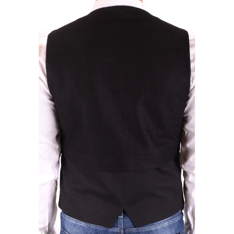 Antony Morato Gilet noir en laine mélangée pour homme, col en V, coupe classique ajustée et détails de coutures discrets.