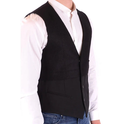 Antony morato Gilet noir en laine mélangée pour homme, col en V classique et deux poches avant.