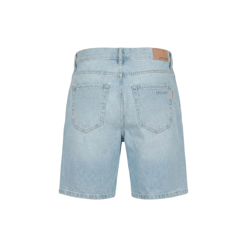 Antony Morato Short pour homme en denim clair délavé avec poches arrière classiques et étiquette de marque en cuir marron (vue arrière)