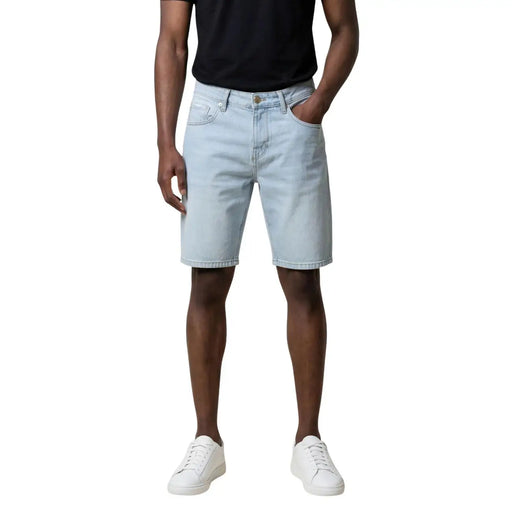 Antony Morato Short pour homme en denim clair délavé, cinq poches et fermeture boutonnée sur le devant
