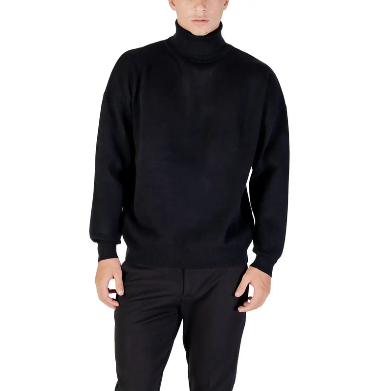 Antony Morato Pull à col roulé noir pour homme, en maille lisse et ajustée, vue de face