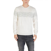 Antony Morato white round neck knitwear featuring a subtle gray geometric pattern on chest and sleeves