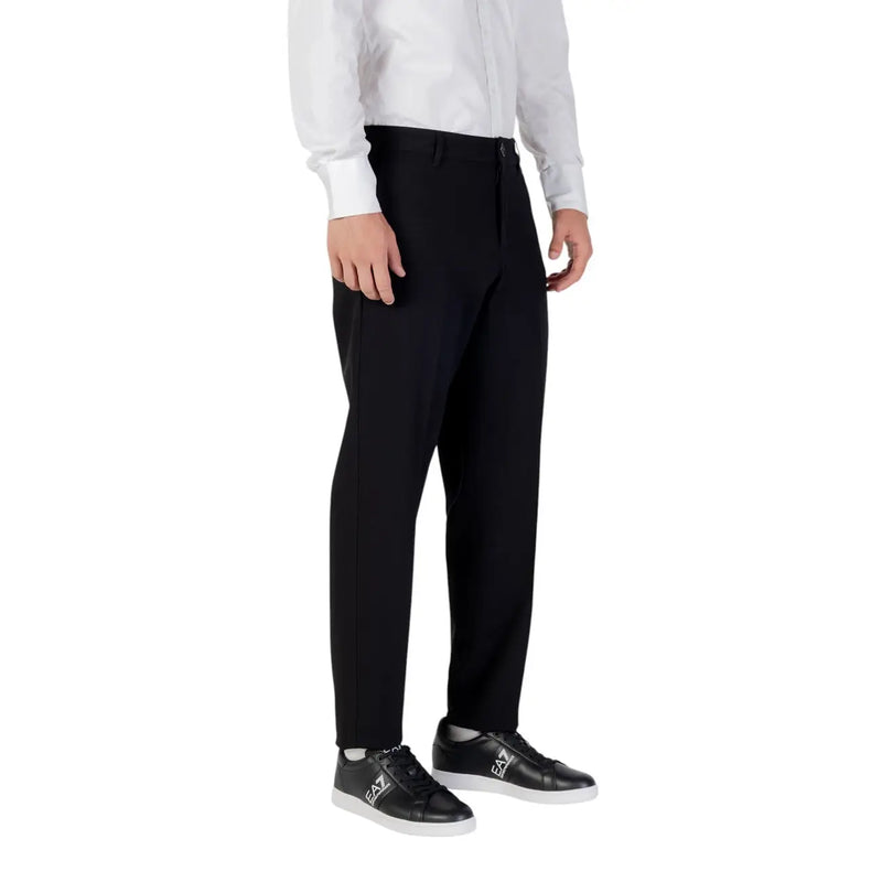 Armani Exchange black tailored fall winter trousers with sleek straight-leg cut and subtle side seam detailing
