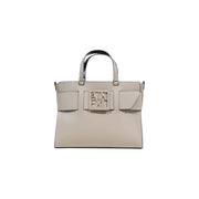 Armani Exchange Sac à main en cuir beige avec anses noires et plaque logo
