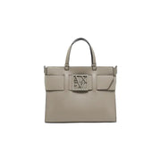Armani Exchange Sac cabas en cuir taupe avec plaque logo métallique