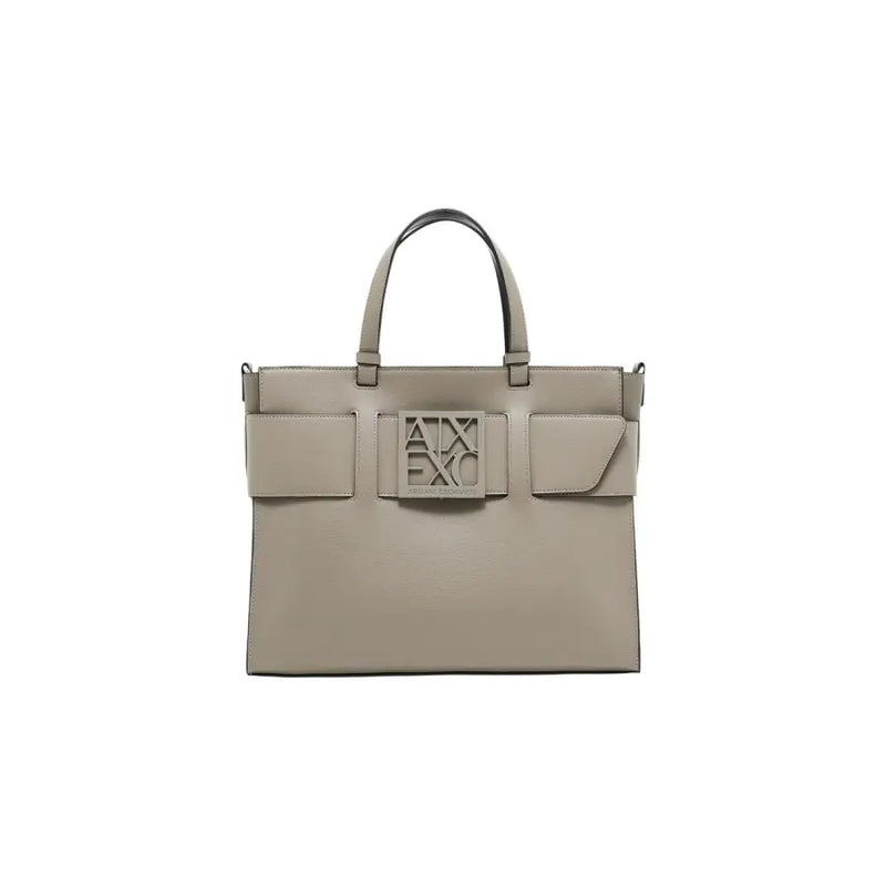 Armani Exchange Sac cabas en cuir taupe avec plaque logo métallique