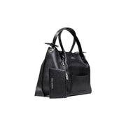 Armani Exchange black textured leather handbag with matching wallet attached by chain and inner pouch