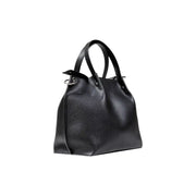 Armani Exchange black pebbled leather tote bag with structured handles and sleek minimalist design with inner pouch