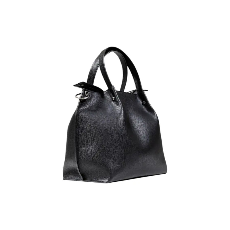 Armani Exchange black pebbled leather tote bag with structured handles and sleek minimalist design with inner pouch