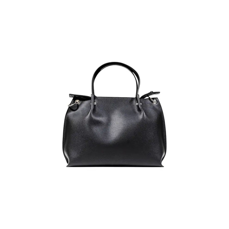 Armani Exchange black pebbled leather tote bag with rounded top handles silver toned hardware and inner pouch