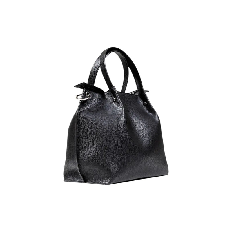Armani Exchange black pebbled leather tote bag with structured handles and sleek minimalist design with inner pouch