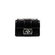 Armani Exchange black leather crossbody bag with silver chain strap logo clasp and inside pocket for daily use