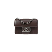 Armani Exchange Sac bandoulière en cuir marron avec bandoulière chaîne argentée et fermoir logo AX