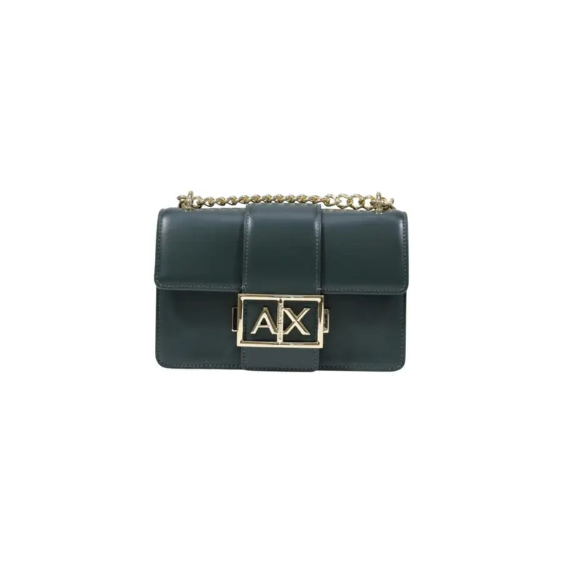 Armani Exchange Sac bandoulière en cuir vert foncé avec bandoulière chaîne dorée