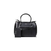 Black faux leather handbag with two top handles and detachable coin purse for Armani Exchange