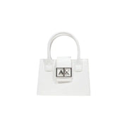 Blanc Armani Exchange Mini sac à main en cuir avec fermoir logo hache argenté