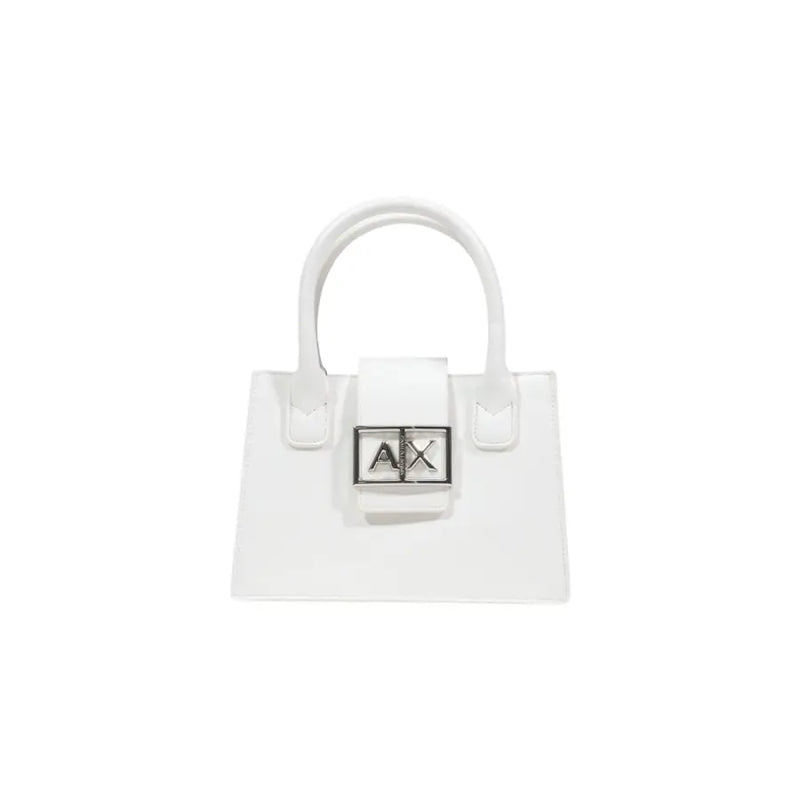 Blanc Armani Exchange Mini sac à main en cuir avec fermoir logo hache argenté