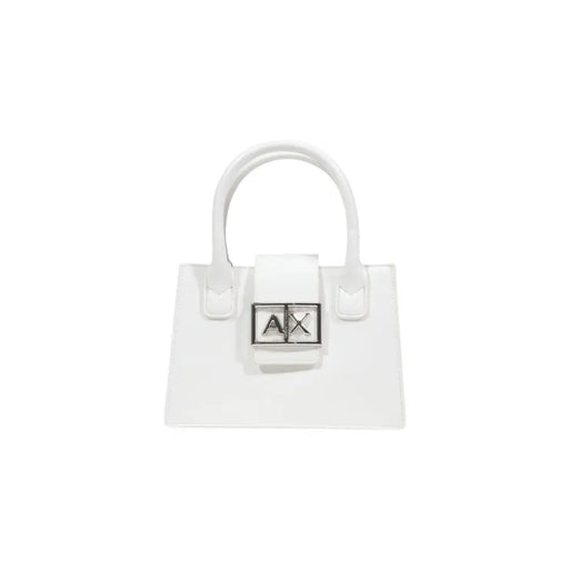 Blanc Armani Exchange Mini sac à main en cuir avec fermoir logo hache argenté
