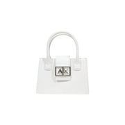 White Armani Exchange leather mini handbag with silver ax logo clasp