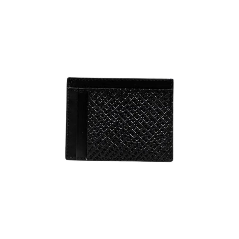 Black leather card holder with textured diamond pattern from Armani Exchange for men
