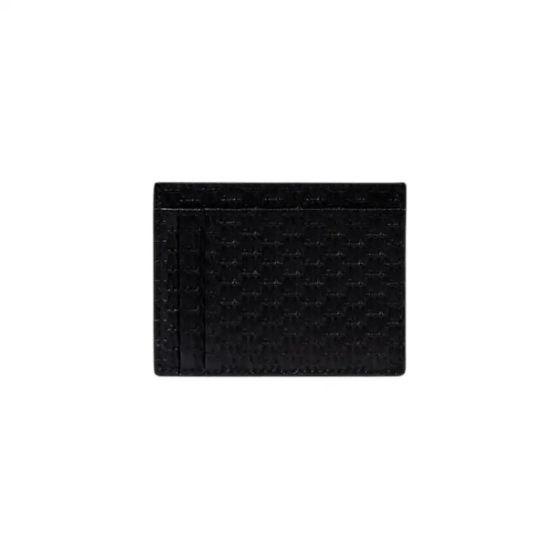 Black leather card holder with embossed pattern from Armani Exchange for men fall winter collection