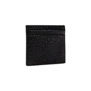 Black textured leather card holder with multiple slots from Armani Exchange for men fall winter collection