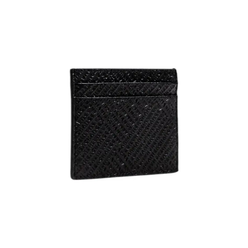 Black textured leather card holder with multiple slots from Armani Exchange for men fall winter collection