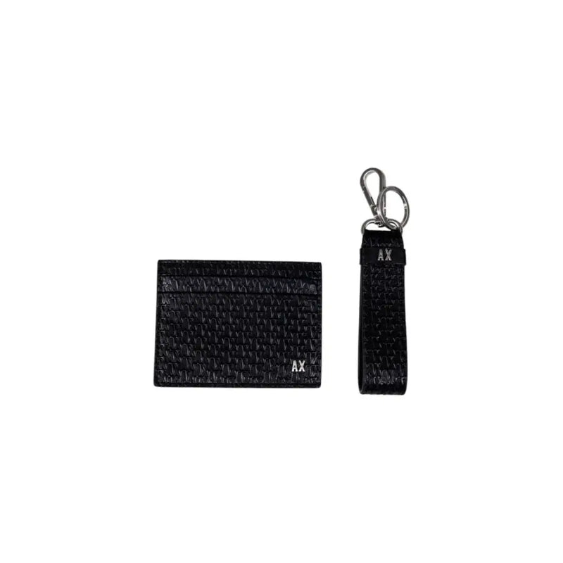 Black textured leather card holder and keychain set from Armani Exchange for men