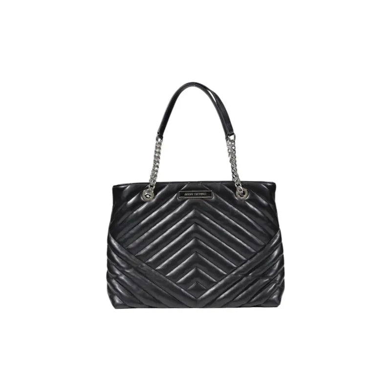 Armani Exchange Sac cabas en cuir matelassé noir avec anses en chaîne argentée