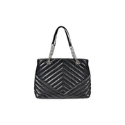 Armani Exchange Sac cabas en cuir matelassé noir avec bandoulières en chaîne argentée