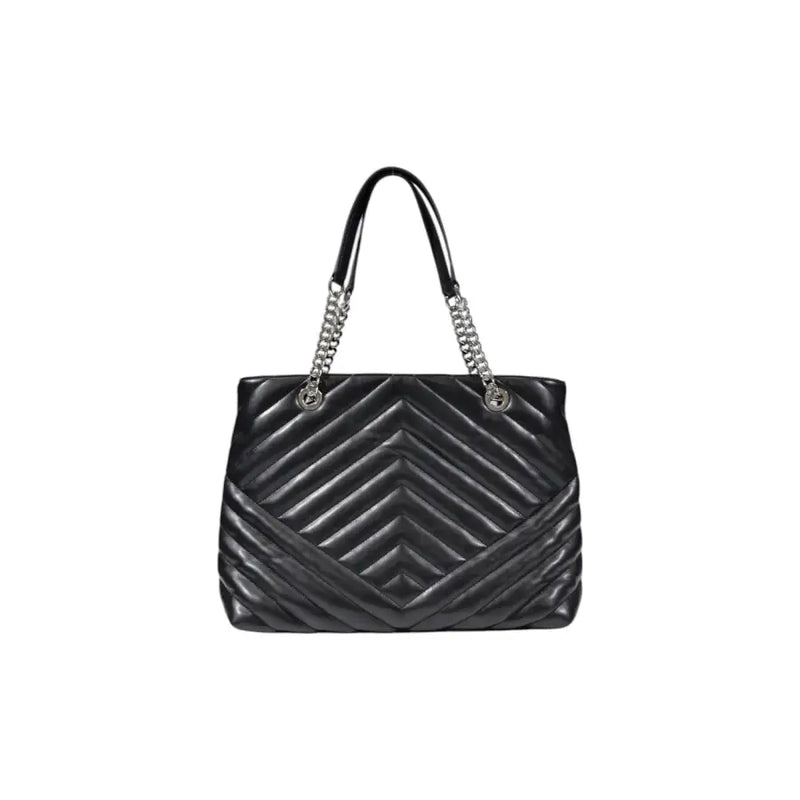Armani Exchange Sac cabas en cuir matelassé noir avec bandoulières en chaîne argentée