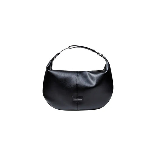 Armani Exchange black leather hobo bag with minimalist design and polyester zip pocket featuring logo plaque