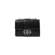 Armani Exchange Sac bandoulière en cuir noir avec bandoulière chaîne argentée et plaque logo AX
