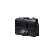 Armani Exchange Sac bandoulière en cuir noir avec bandoulière chaîne argentée