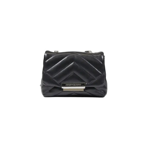 Armani Exchange black quilted leather crossbody bag with chevron pattern silver-tone hardware 14x20x8 cm