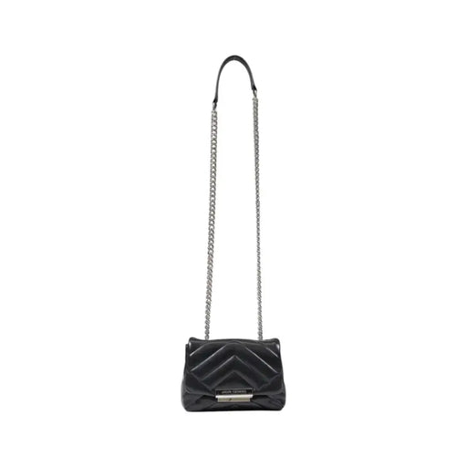 Armani Exchange black quilted leather crossbody bag with silver chain strap and metallic clasp 14x20x8 cm