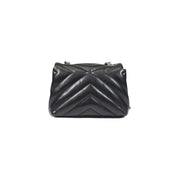 Armani Exchange black quilted leather handbag with chevron pattern and silver chain strap 14x20x8 cm