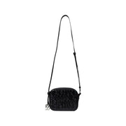 Armani Exchange black quilted leather crossbody bag for women with embossed logo and silver tone hardware