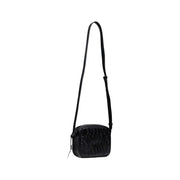 Armani Exchange black quilted polyester crossbody bag for women with embossed logo detailing and zip closure