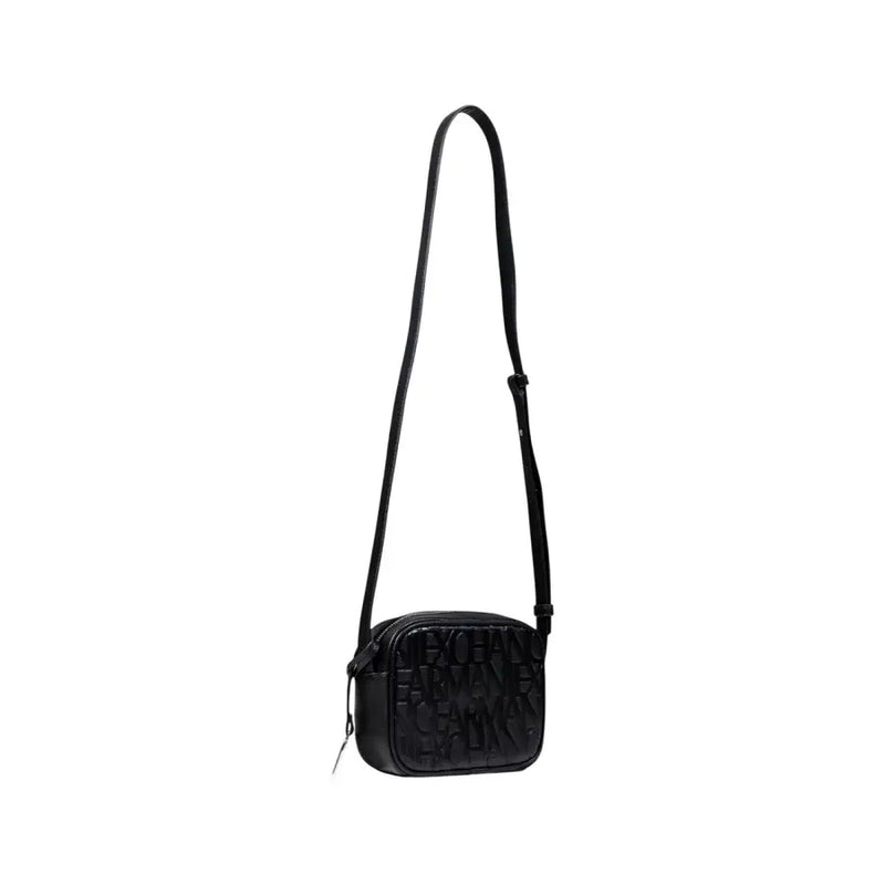 Armani Exchange black quilted polyester crossbody bag for women with embossed logo detailing and zip closure