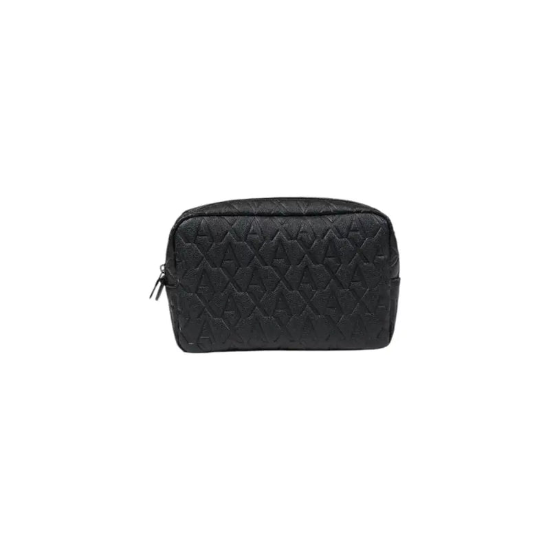 Armani Exchange Trousse de toilette matelassée noire en polyester à motif monogramme