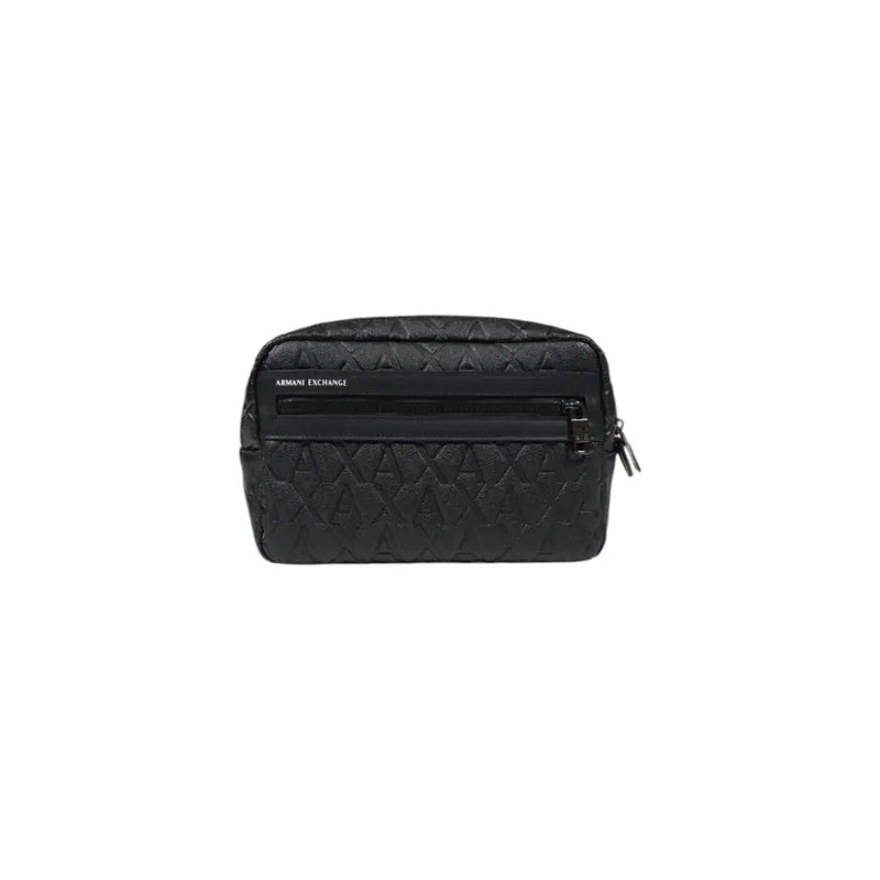 Armani Exchange Pochette en cuir matelassé noir avec motif logo et fermeture éclair