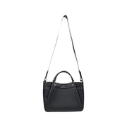 Armani Exchange Sac à main en cuir noir texturé avec bandoulière ajustable argentée