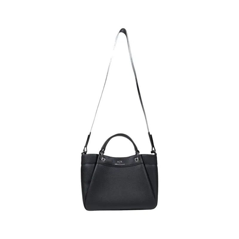 Armani Exchange Sac à main en cuir noir texturé avec bandoulière ajustable argentée