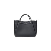 Armani Exchange black textured leather handbag with silver-tone hardware and structured design with shoulder strap