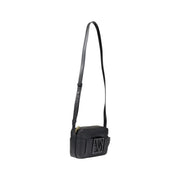 Armani Exchange black leather crossbody bag for women with prominent embossed logo on the front