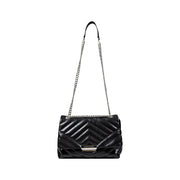 Armani Exchange black quilted leather shoulder bag with silver chain strap button and pockets for everyday use