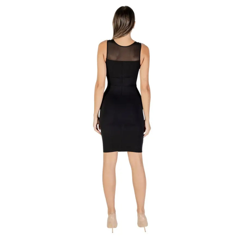 Women’s black sleeveless mesh yoke sheath dress from Armani Exchange Fall Winter collection