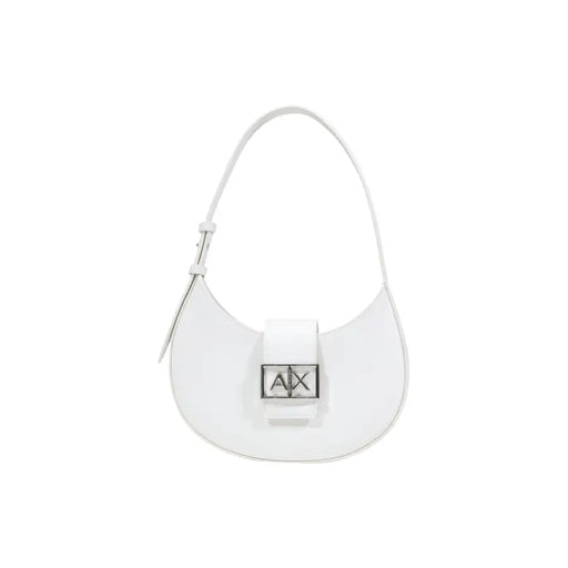 Armani Exchange Sac hobo en cuir blanc avec fermoir argenté orné du logo AX